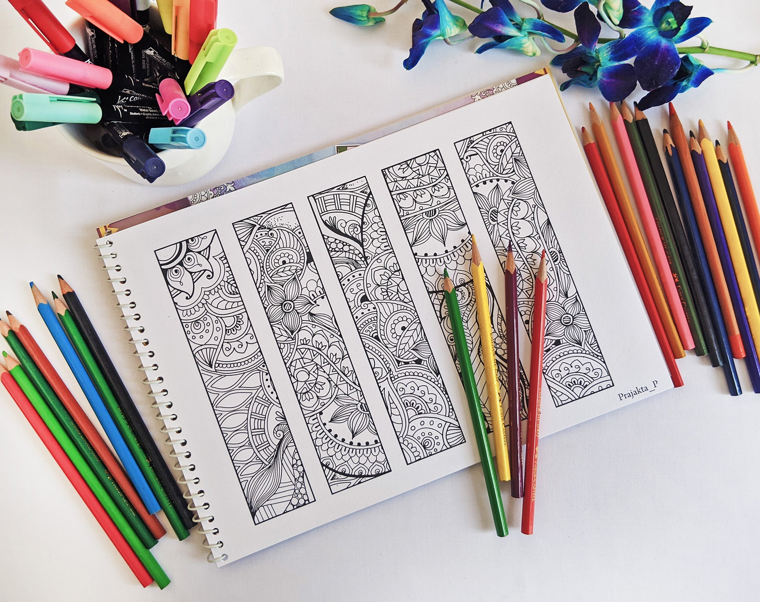 Bookmarks Adult Coloring book by Prajakta P, 50 beautiful bookmarks to colour
