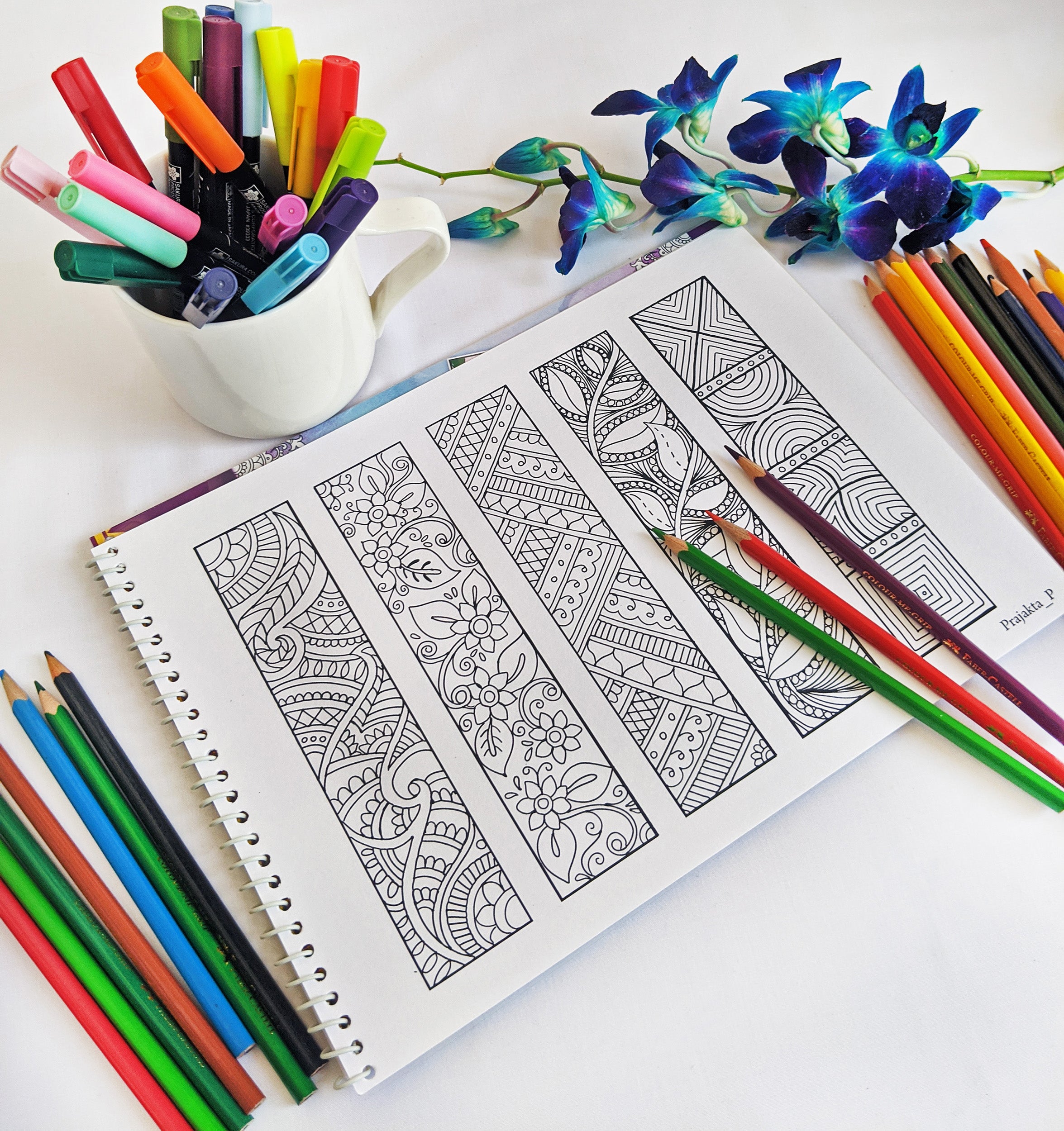 Bookmarks Adult Coloring book by Prajakta P, 50 beautiful bookmarks to colour