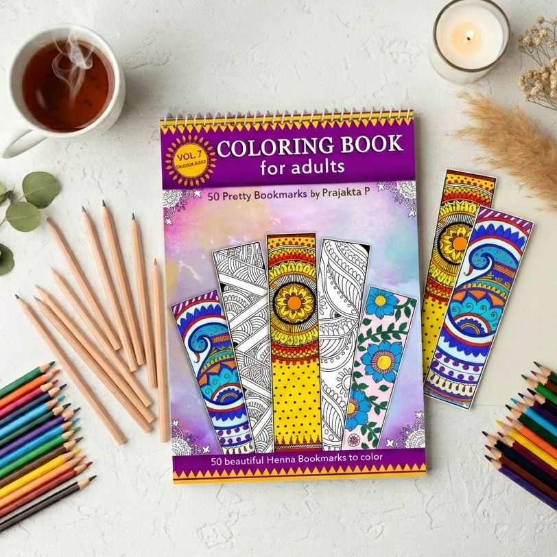 Bookmarks Adult Coloring book by Prajakta P, 50 beautiful bookmarks to colour