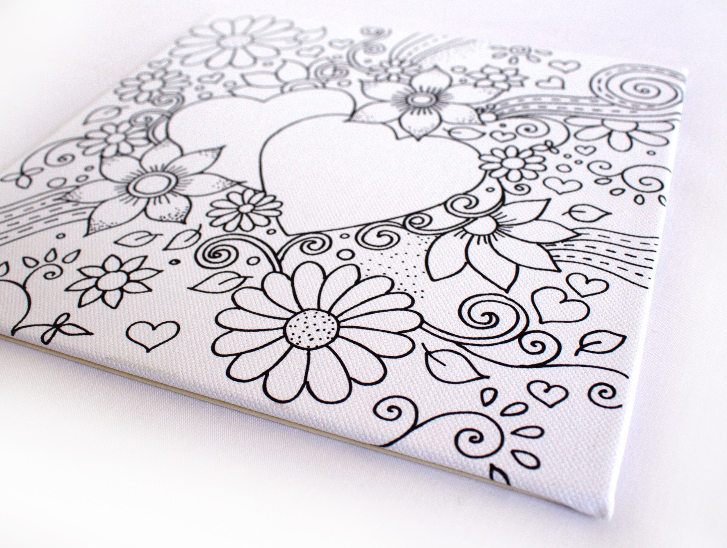 Twin Hearts Floral Coloring Canvas Board - Personalized Couple Coloring Canvas