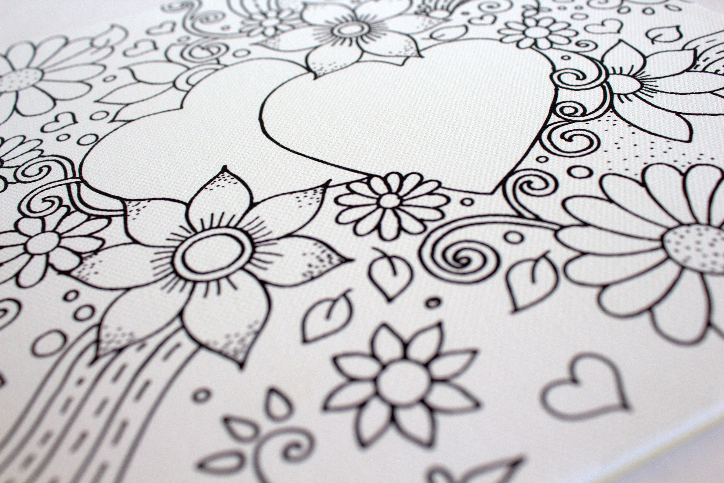 Twin Hearts Floral Coloring Canvas Board - Personalized Couple Coloring Canvas