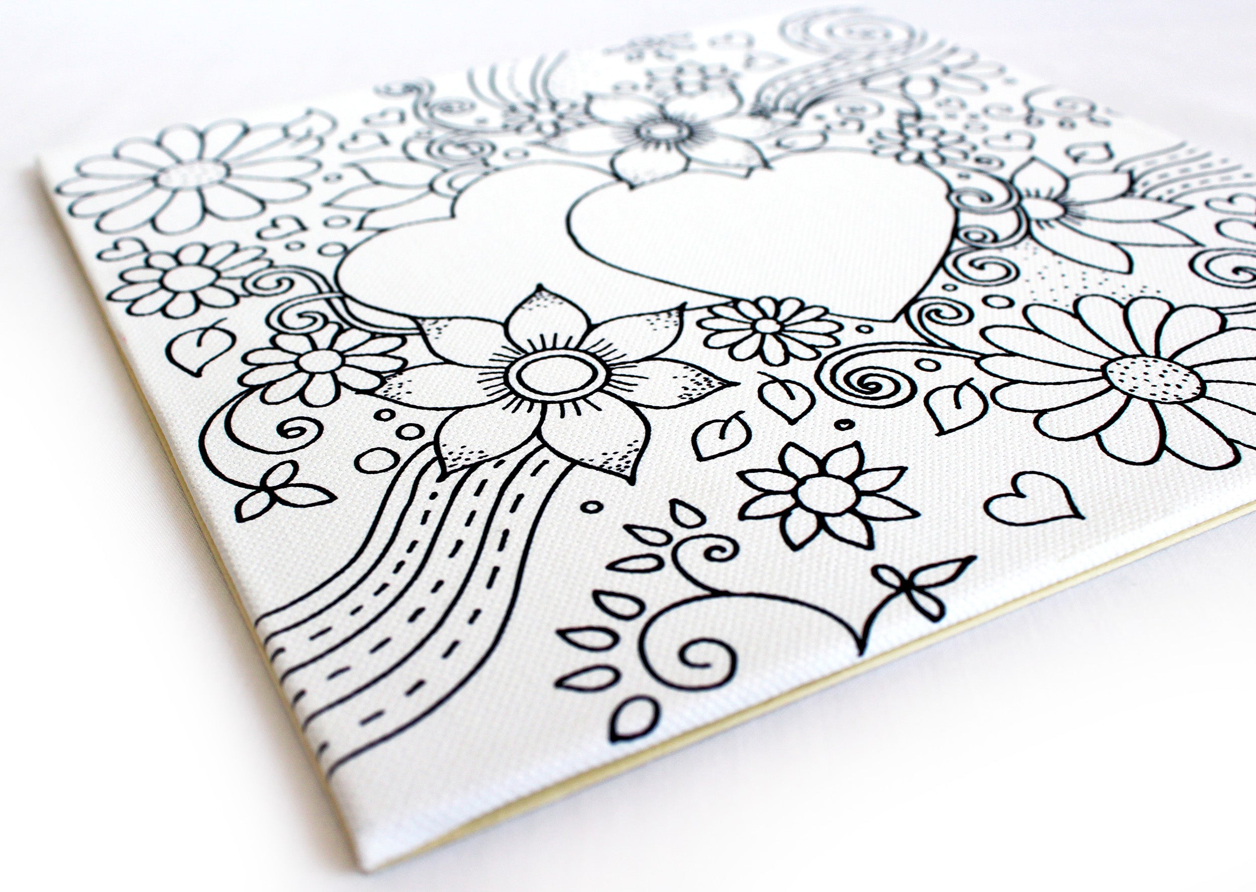Twin Hearts Floral Coloring Canvas Board - Personalized Couple Coloring Canvas