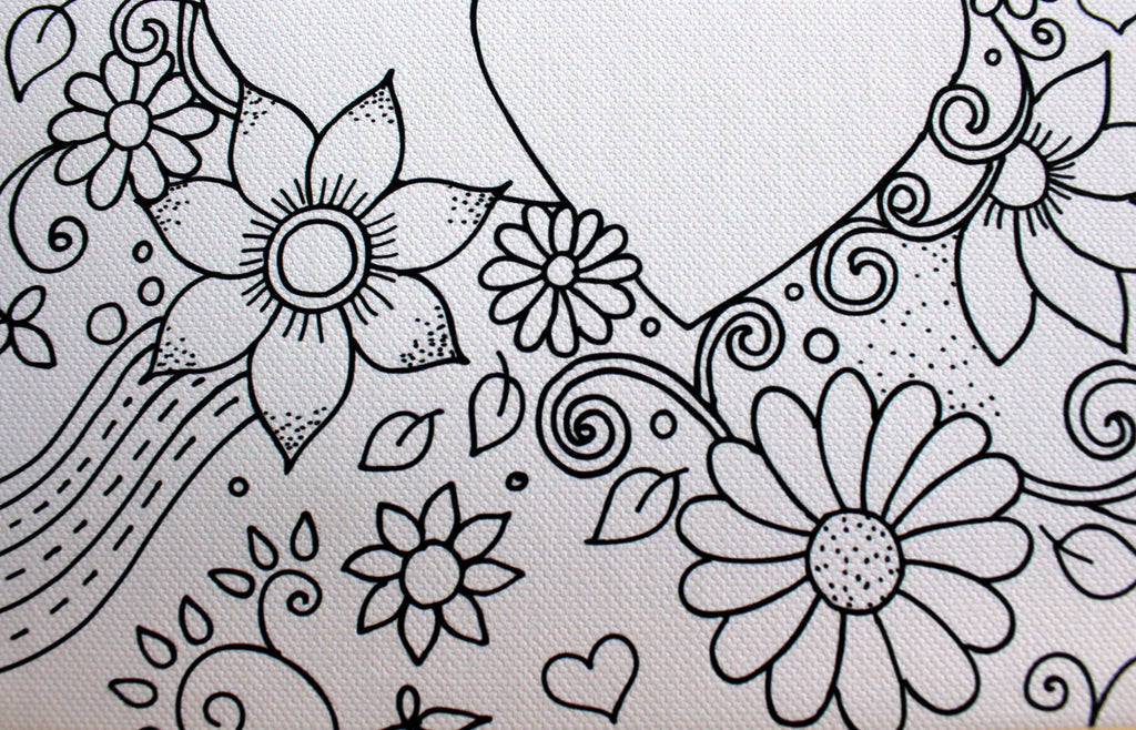 Twin Hearts Floral Coloring Canvas Board - Personalized Couple Coloring Canvas