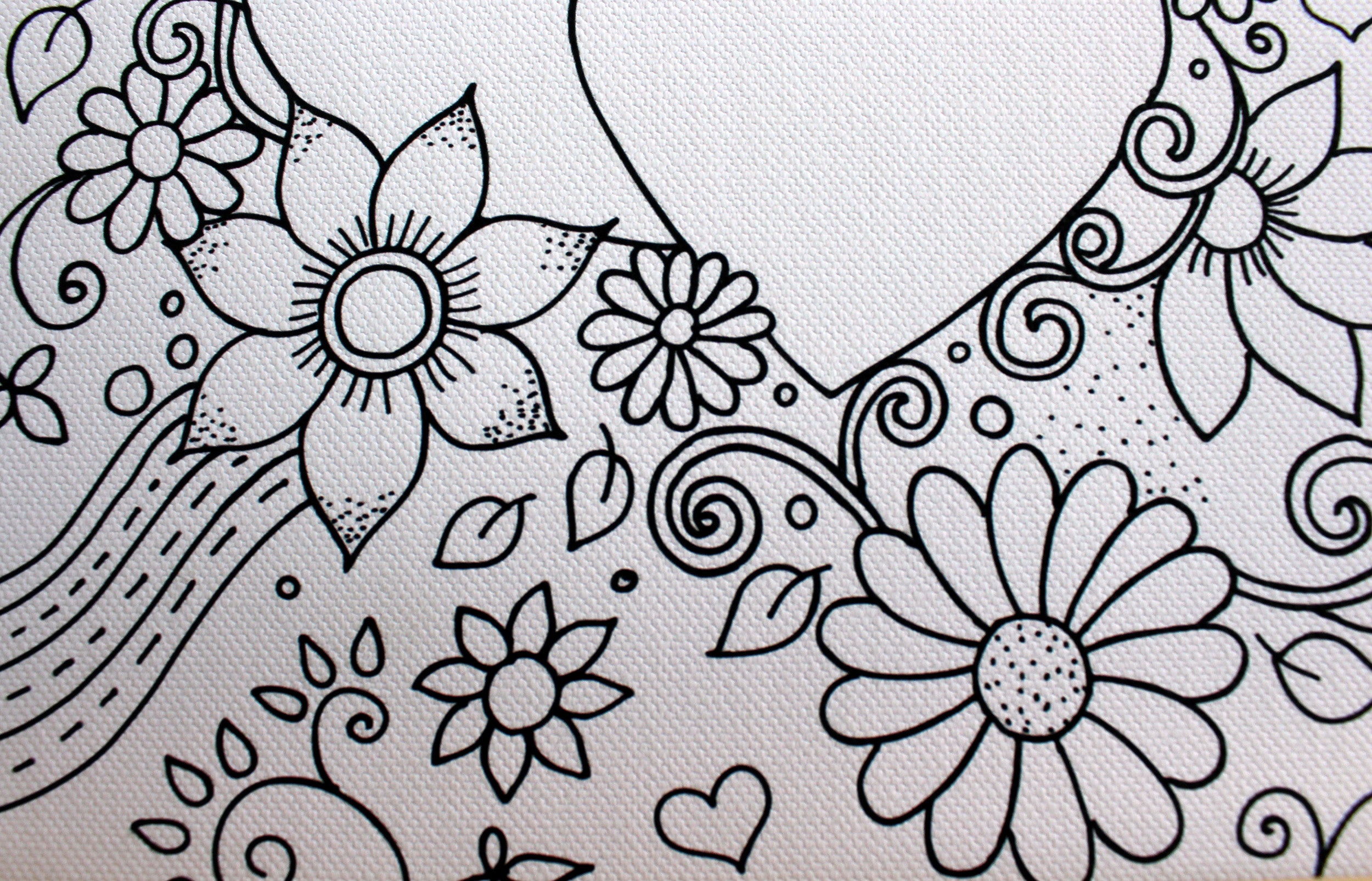 Twin Hearts Floral Coloring Canvas Board - Personalized Couple Coloring Canvas